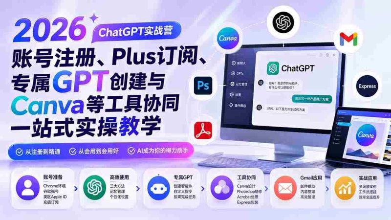 (19924期)2026 ChatGPT实战营;账号注册、Plus订阅、专属GPT创建与Canva等工具协同一站式实操教学-有道网创