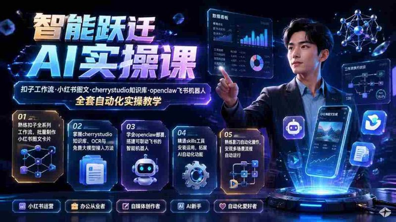 (19653期)智能跃迁 AI实操课|扣子工作流小红书图文搭建,cherrystudio知识库openclaw飞书机器人全套自动化实操教学-有道网创