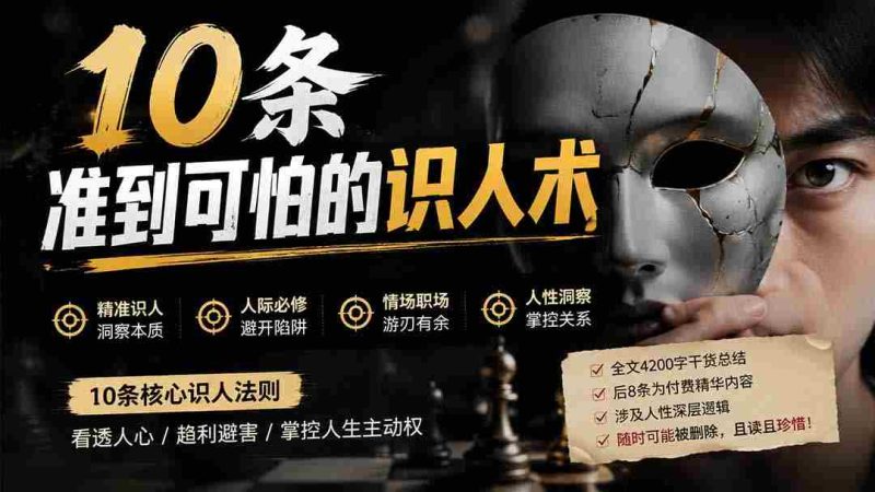 (19751期)付费文章:分享10条准到可怕的识人术术,希望能帮到大家。-有道网创
