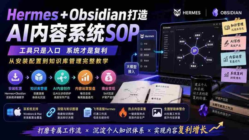 (19861期)Hermes+Obsidian打造AI内容系统SOP;工具只是入口系统才是复利,从安装配置到知识库管理完整教学-有道网创