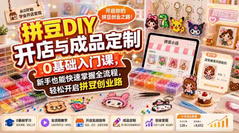 拼豆DIY开店与成品定制0基础入门课,新手也能快速掌握全流程,轻松开启拼豆创业路-有道网创