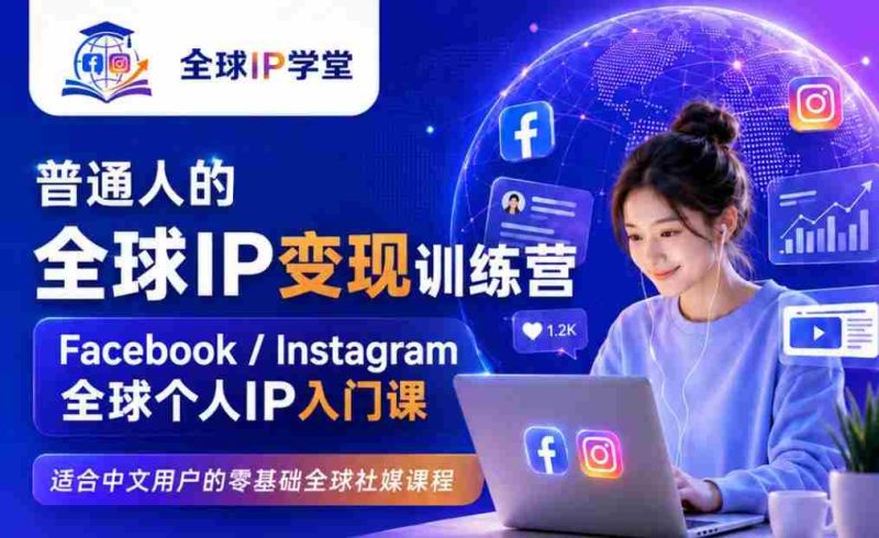 普通人的全球IP变现训练营,Facebook/Instagram全球个人IP入门课,零基础全球社媒课程-有道网创