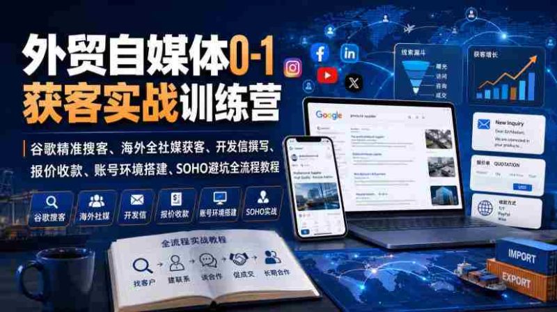外贸自媒体0-1获客实战训练营|谷歌精准搜客、海外全社媒获客、开发信撰写、报价收款、账号环境搭建、SOHO避坑全流程教程-有道网创