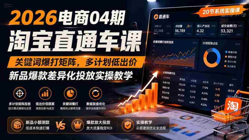 （19746期）2026电商04期淘宝直通车课｜关键词爆打矩阵，多计划低出价，新品爆款差异化投放实操教学-有道网创