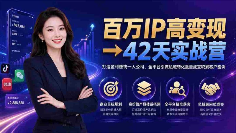 (19589期)百万IP高变现→42天实战营|打造盈利赚钱一人公司,全平台引流私域转化批量成交积累客户案例-有道网创