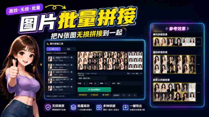 （20005期）图片批量拼接，把N张图无损拼接到一起，支持横向、竖向、自定义等功能-有道网创
