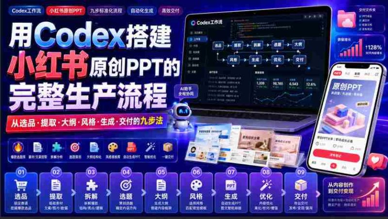 用Codex搭建小红书原创PPT的完整生产流程,从选品·提取·大纲·风格·生成·交付的九步法-有道网创