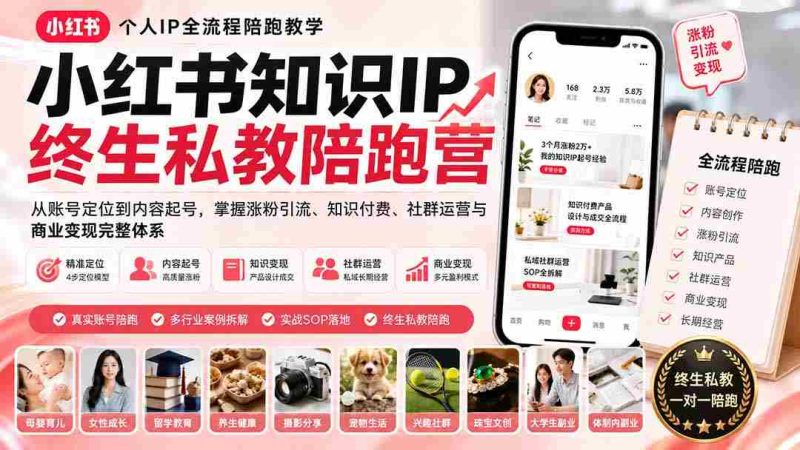 (19912期)小红书知识IP终生私教陪跑营:从账号定位到内容起号,掌握涨粉引流、知识付费、社群运营与商业变现完整体系-有道网创