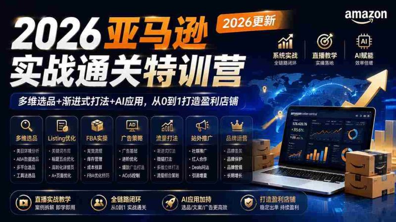 (19907期)2026亚马逊实战通关特训营-2026更新,多维选品+渐进式打法+AI应用,从0到1打造盈利店铺-有道网创