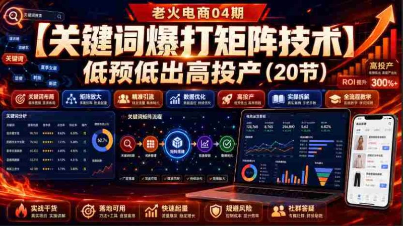 老火电商04期:【关键词爆打矩阵技术】低预低出高投产(20节)-有道网创