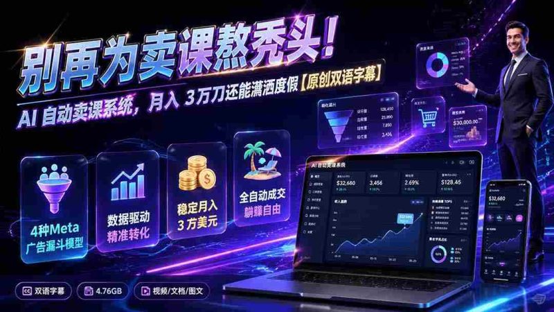 （19649期）别再为卖课熬秃头！AI 自动卖课系统，月入 3 万刀还能潇洒度假【原创双语字幕】-有道网创