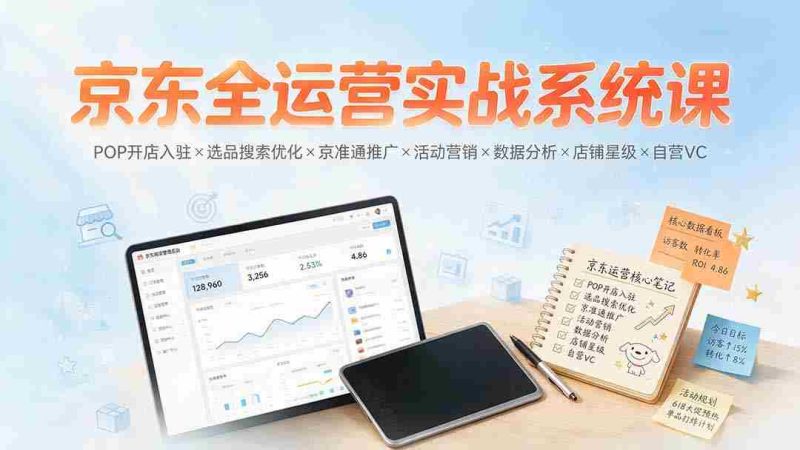 (19581期)京东全运营实战系统课:POP开店入驻×选品搜索优化×京准通推广×活动营销×数据分析×店铺星级×自营VC-有道网创
