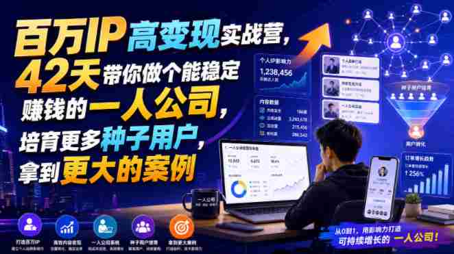 百万IP高变现实战营，42天带你做个能稳定賺钱的一人公司，培育更多种子用户，拿到更大的案例-有道网创