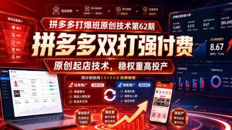 拼多多打爆班原创技术第62期,拼多多双打强付费,原创起店技术,稳权重高投产-有道网创