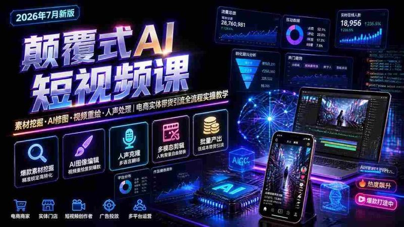 (19630期)颠覆式AI短视频课|素材挖掘,AI修图,视频重绘,人声处理|电商实体带货引流全流程实操教学-有道网创