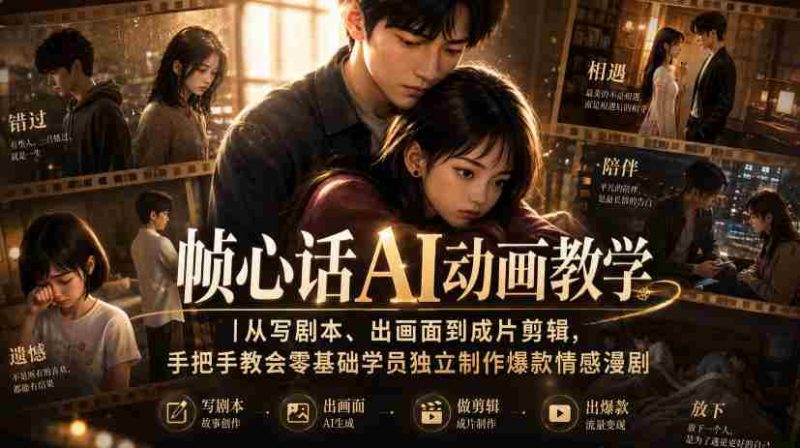 帧心话AI动画教学｜从写剧本、出画面到成片剪辑，手把手教会零基础学员独立制作爆款情感漫剧-有道网创