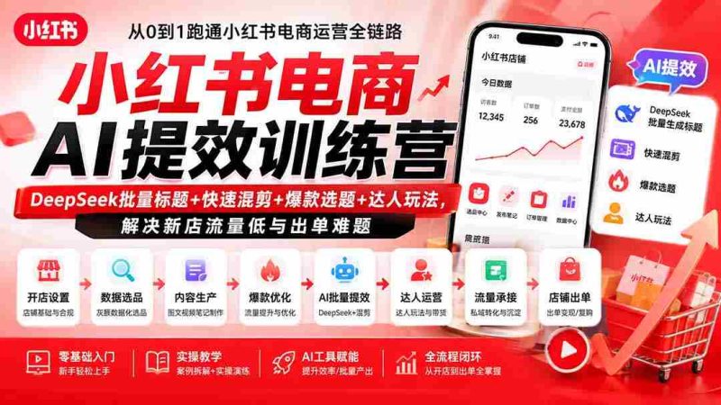 (19749期)小红书电商AI提效训练营—DeepSeek批量标题+快速混剪+爆款选题+达人玩法,解决新店流量低与出单难题-有道网创