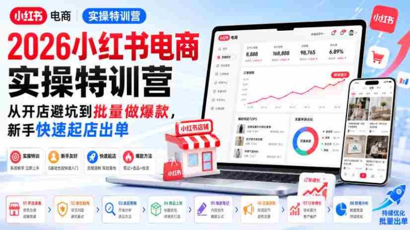 2026小红书电商实操特训营,从开店避坑到批量做爆款,新手快速起店出单-有道网创