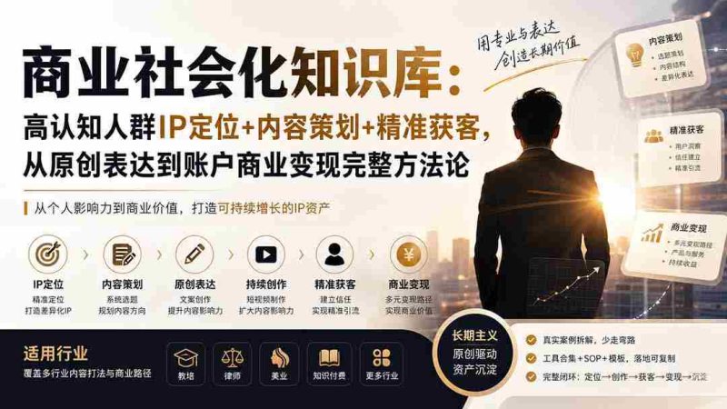 (19733期)商业社会化知识库:高认知人群IP定位+内容策划+精准获客,从原创表达到账户商业变现完整方法论-有道网创