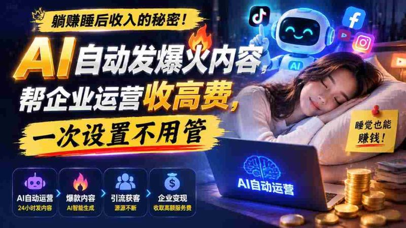 (19826期)躺赚睡后收入的秘密!AI 自动发爆火内容,帮企业运营收高费,一次设置不用管【原创双语字幕】-有道网创