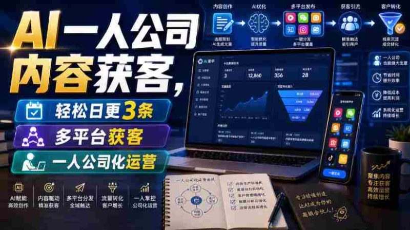 AI一人公司内容获客，轻松日更3条，多平台获客，一人公司化运营（更新0827）-有道网创