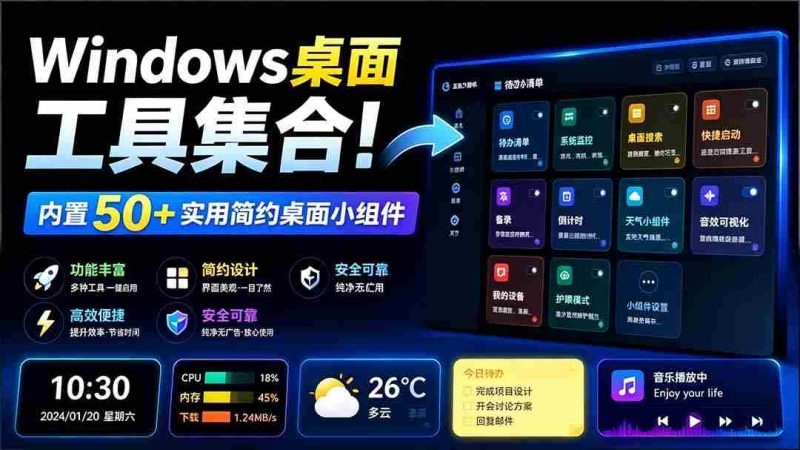 （19585期）Windows桌面工具集合！内置50+实用简约桌面小组件，含截图、录屏、翻译、天气等，多秘工具箱-有道网创