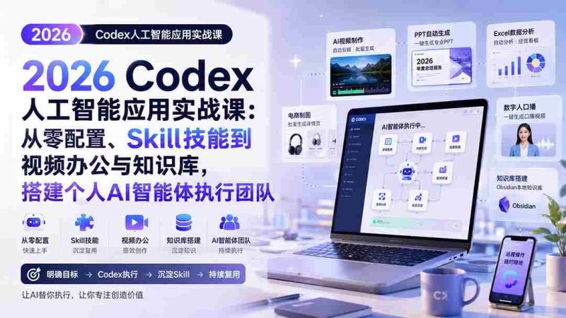 （20067期）2026 Codex人工智能应用实战课：从零配置、Skill技能到视频办公与知识库，搭建个人AI智能体执行团队-有道网创