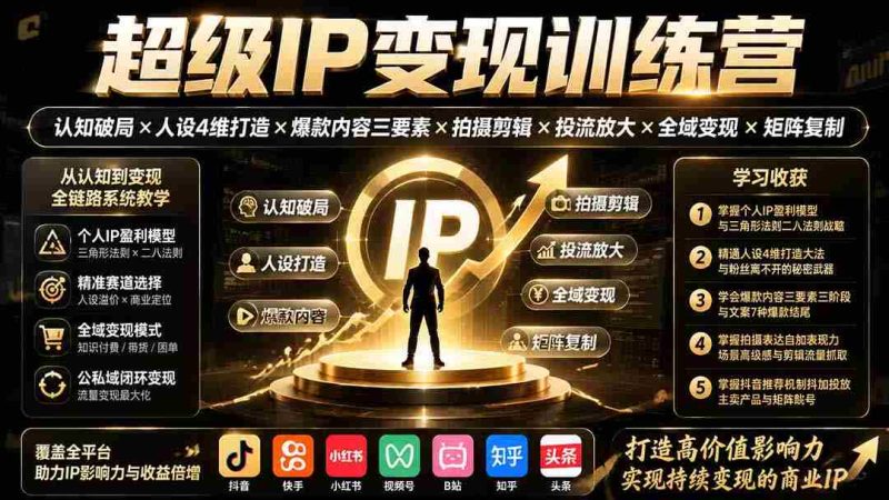 (19698期)超级IP变现训练营:认知破局×人设4维打造×爆款内容三要素×拍摄剪辑×投流放大×全域变现×矩阵复制-有道网创