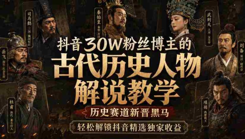 抖音30W粉丝博主的古代历史人物解说教学，历史赛道新晋黑马，轻松解锁抖音精选独家收益-有道网创