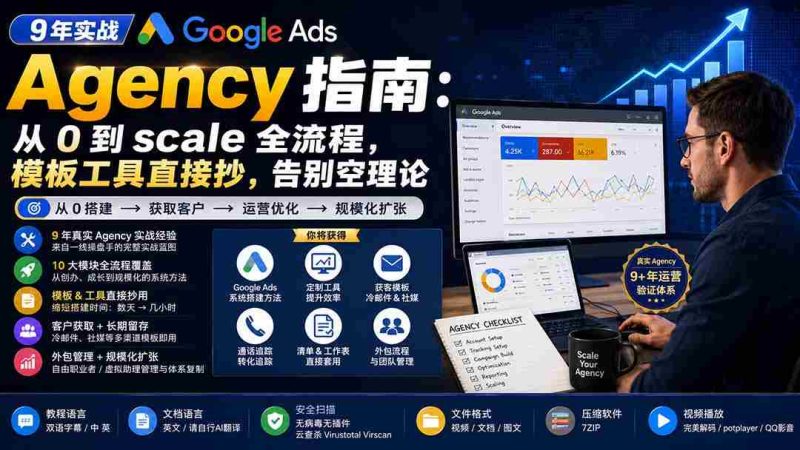 (20139期)9 年实战 Google Ads Agency 指南:从 0 到 scale 全流程,模板工具直接抄,告别空理论【原创双语字幕】-有道网创