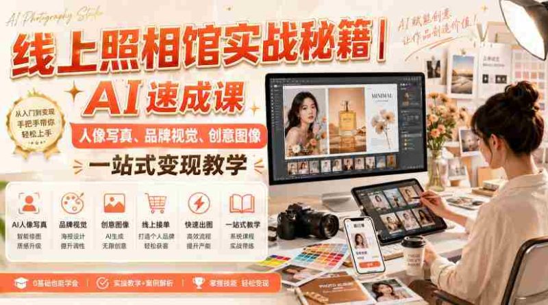 线上照相馆实战秘籍|AI速成课,人像写真、品牌视觉、创意图像一站式变现教学-有道网创