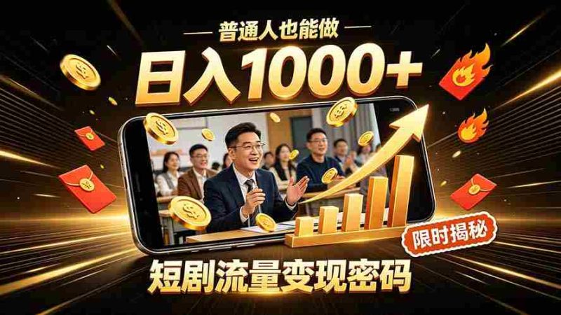 （19631期）一部手机做短剧分发，不用真人出镜、不用拍摄剧本，快手流量变现日赚千元-有道网创