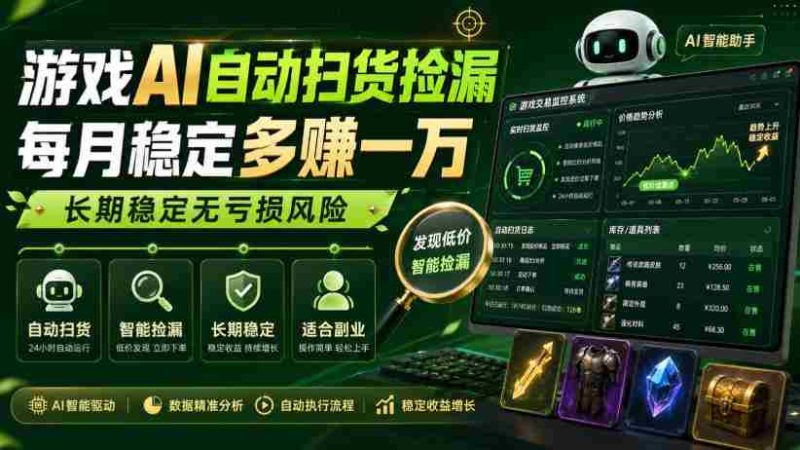 游戏AI自动扫货捡漏，每月稳定多賺1W，长期稳定无亏损风险！【揭秘】-有道网创