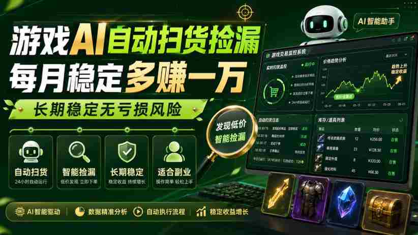 游戏AI自动扫货捡漏，每月稳定多賺1W，长期稳定无亏损风险！【揭秘】-有道网创