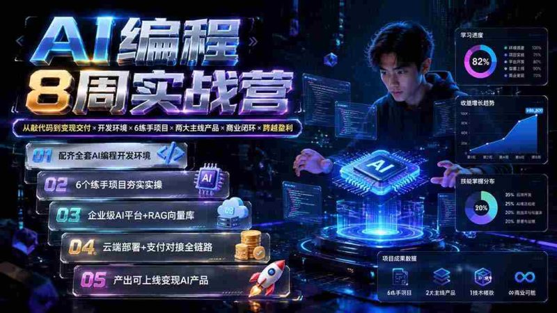 (19662期)AI编程8周实战营:从敲代码到变现交付×开发环境×6练手项目×两大主线产品×商业闭环×跨越盈利-有道网创