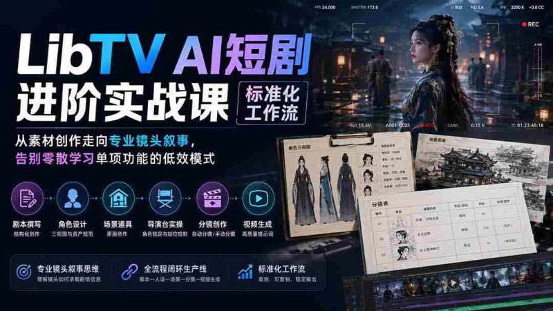 (19836期)LibTV AI短剧进阶实操课标准化工作流;从素材创作走向专业镜头叙事,告别零散学习单项功能的低效模式-有道网创