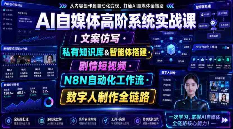 AI自媒体高阶系统实战课|文案仿写・私有知识库&智能体搭建・剧情短视频・N8N自动化工作流・数字人制作全链路-有道网创