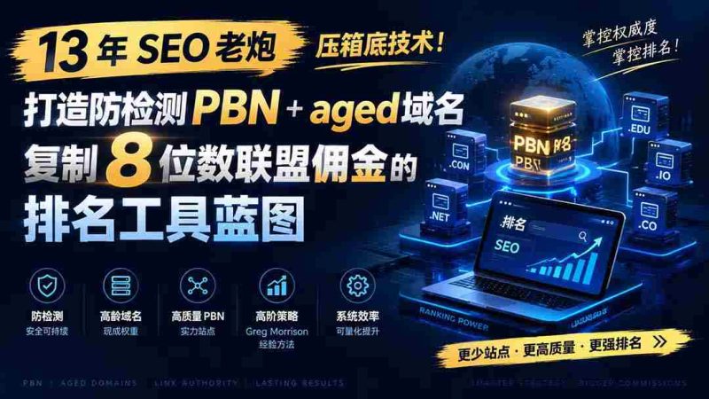 (19824期)13 年 SEO 老炮压箱底技术!打造防检测 PBN+aged 域名,复制 8 位数联盟佣金的排名工具蓝图【原创双语字幕】-有道网创