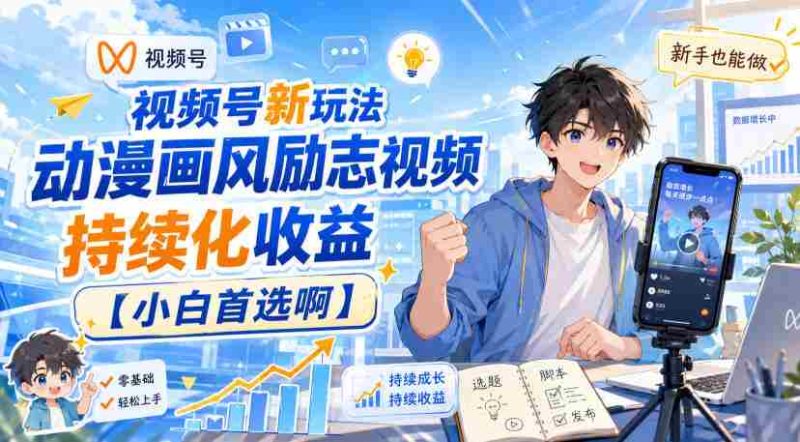 视频号新玩法动漫画风励志视频，持续化收益【小白首选啊】-有道网创