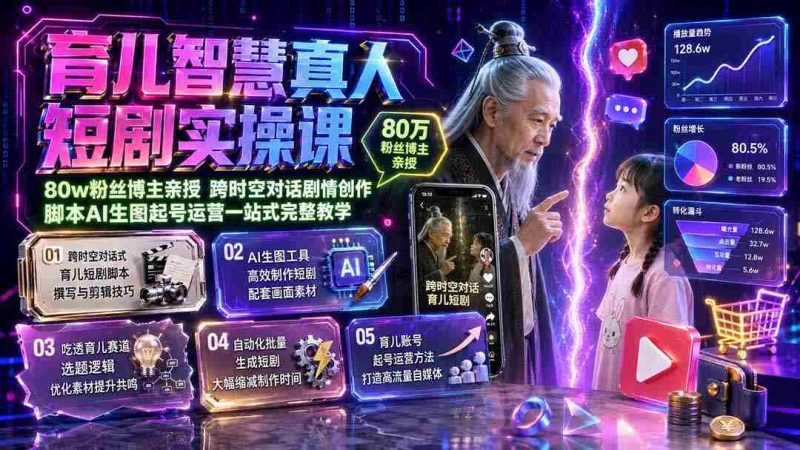 （19663期）育儿智慧真人短剧实操课｜80w粉丝博主亲授，跨时空对话剧情创作，脚本AI生图起号运营一站式完整教学-有道网创