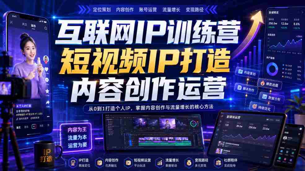 互联网IP训练营，短视频IP打造，内容创作运营-有道网创