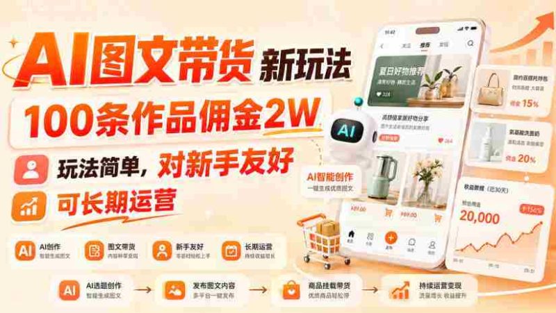 AI图文带货新玩法,100条作品佣金2W,玩法简单,对新手友好,可长期运营-有道网创
