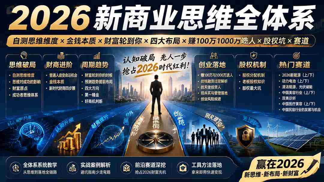 （19696期）2026新商业思维全体系：自测思维维度×金钱本质×财富轮到你×四大布局×赚100万1000万选人×股权坑×赛道-有道网创