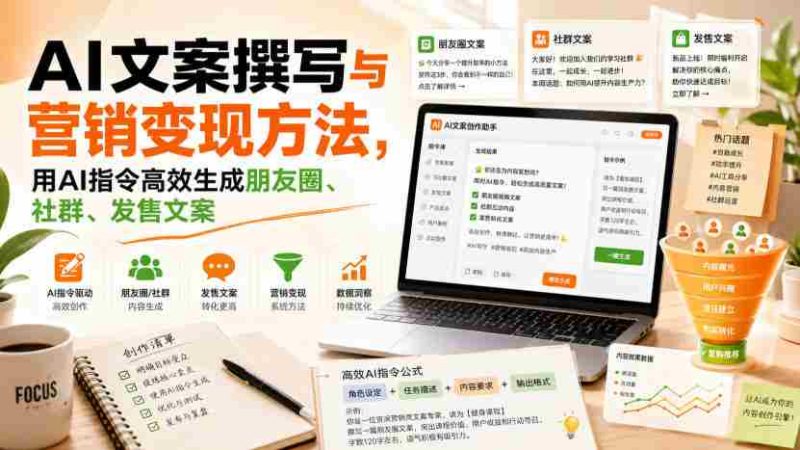 AI文案撰写与营销变现方法,用AI指令高效生成朋友圈、社群、发售文案-有道网创