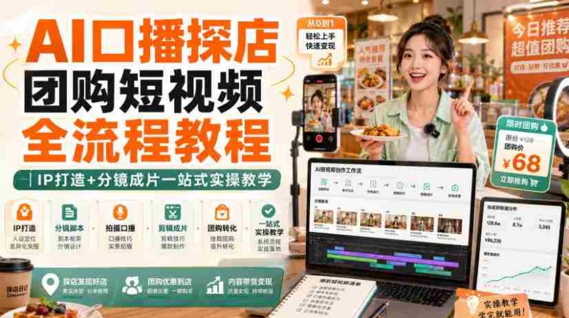 AI口播探店团购短视频全流程教程|IP打造+分镜成片一站式实操教学-有道网创
