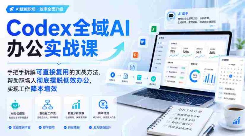 Codex全域AI办公实战课，手把手拆解可直接复用的实战方法，帮助职场人彻底摆脱低效办公，实现工作降本增效-有道网创