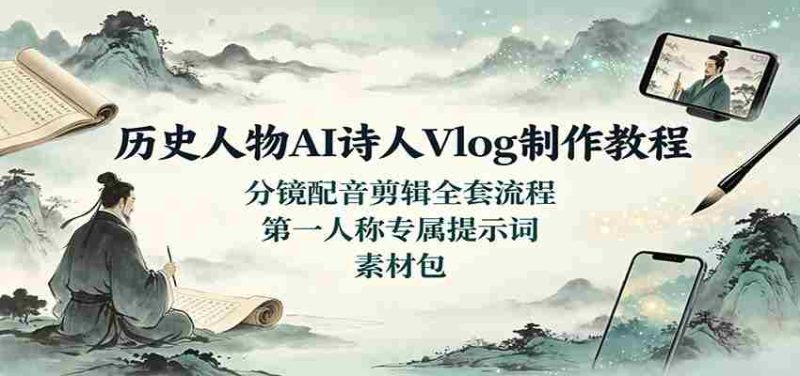历史人物AI诗人Vlog制作教程:分镜配音剪辑全套流程,第一人称专属提示词素材包-有道网创