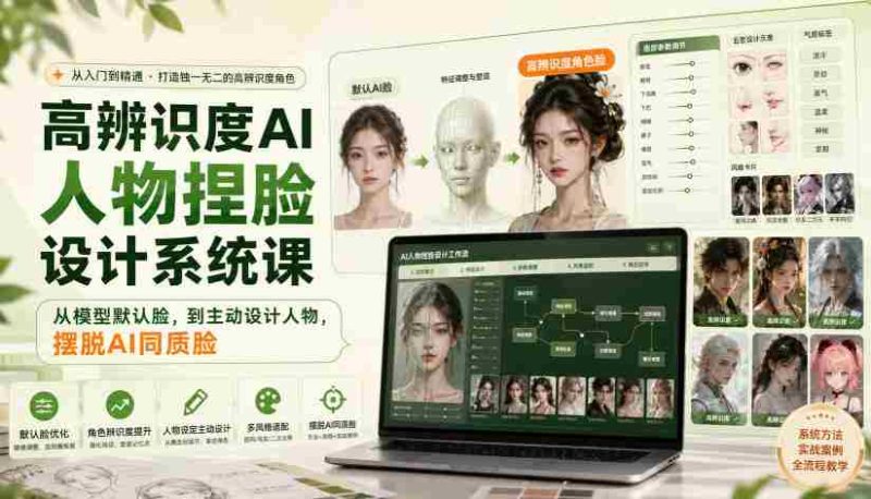 高辨识度AI人物捏脸设计系统课,从模型默认脸,到主动设计人物,摆脱AI同质脸-有道网创