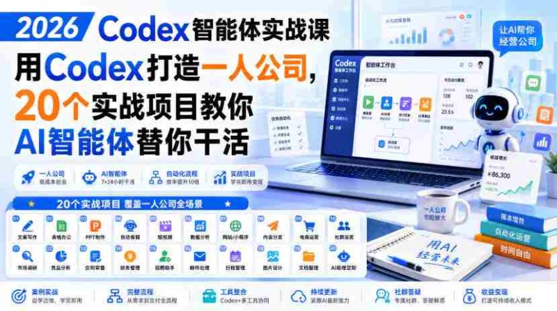 2026 Codex智能体实战课,用Codex打造一人公司,20个实战项目教你AI智能体替你干活-有道网创