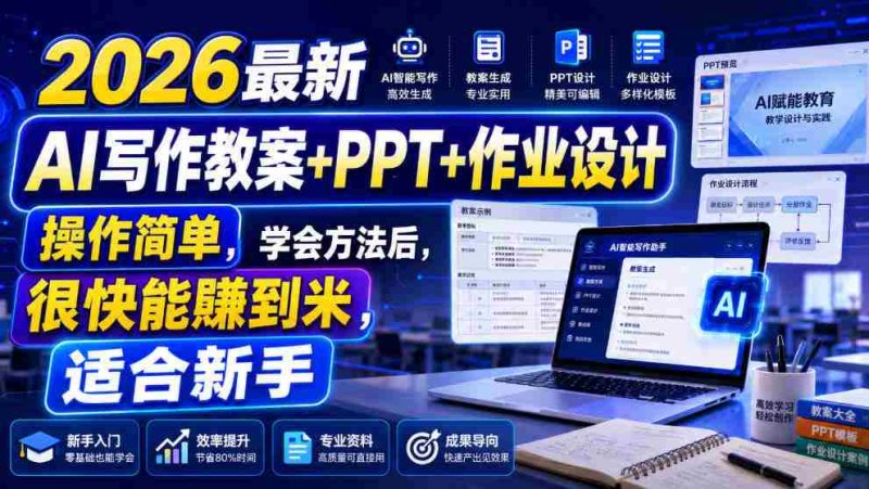 2026最新AI写作教案+PPT+作业设计,操作简单,学会方法后,很快能賺到米,适合新手-有道网创
